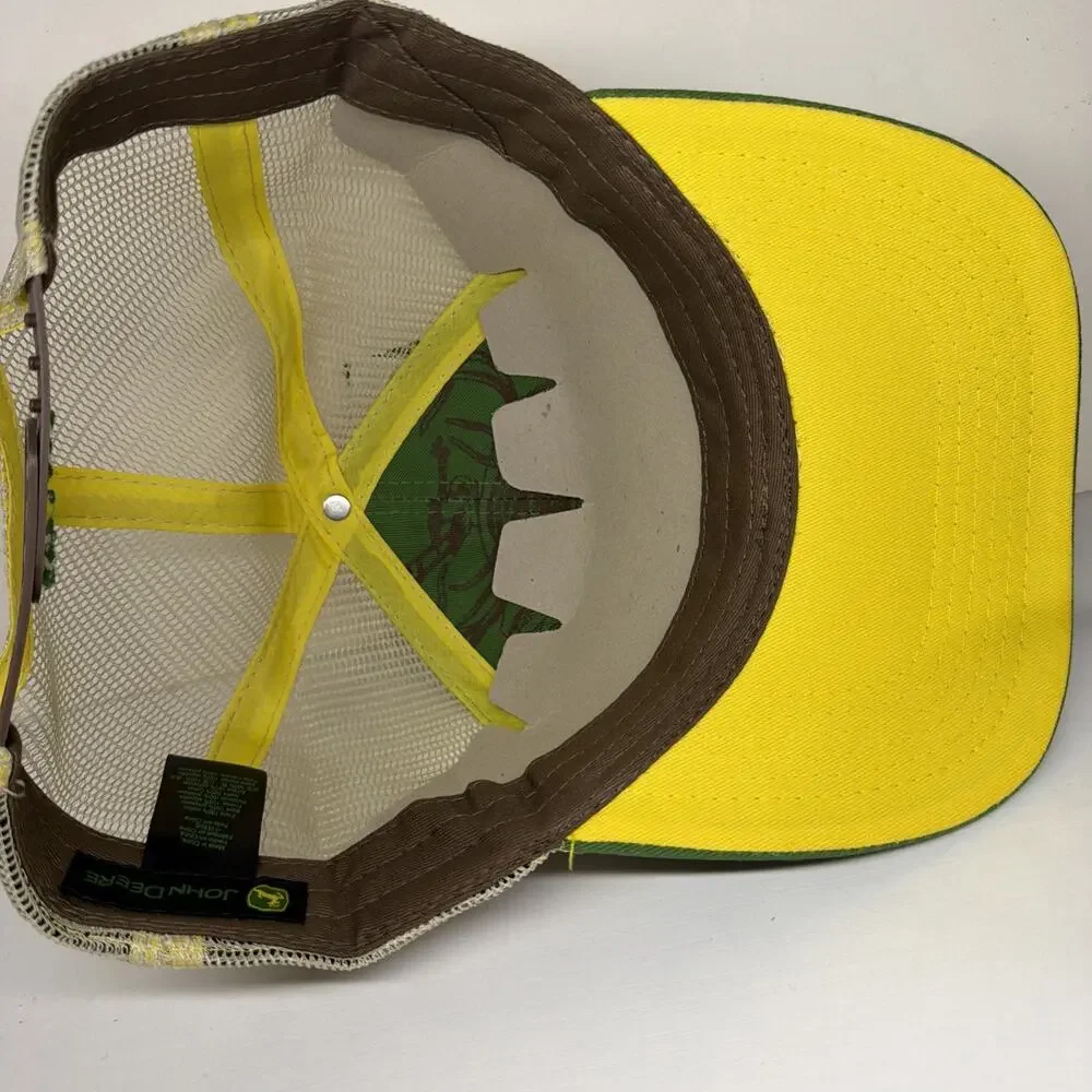 John Deere Trucker Hat Snapback Cap Hidden Deer Art Moline Yellow Brown Green